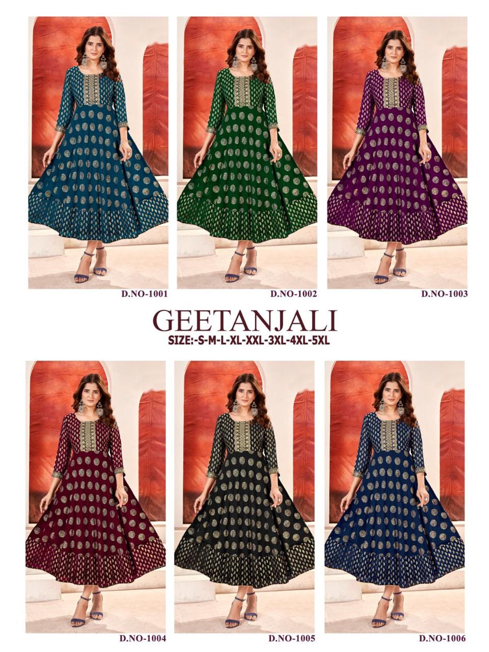 Geetanjali By Sangeet Anarkali Foil Gold Printed Kurtis Wholesale Shop In Surat
